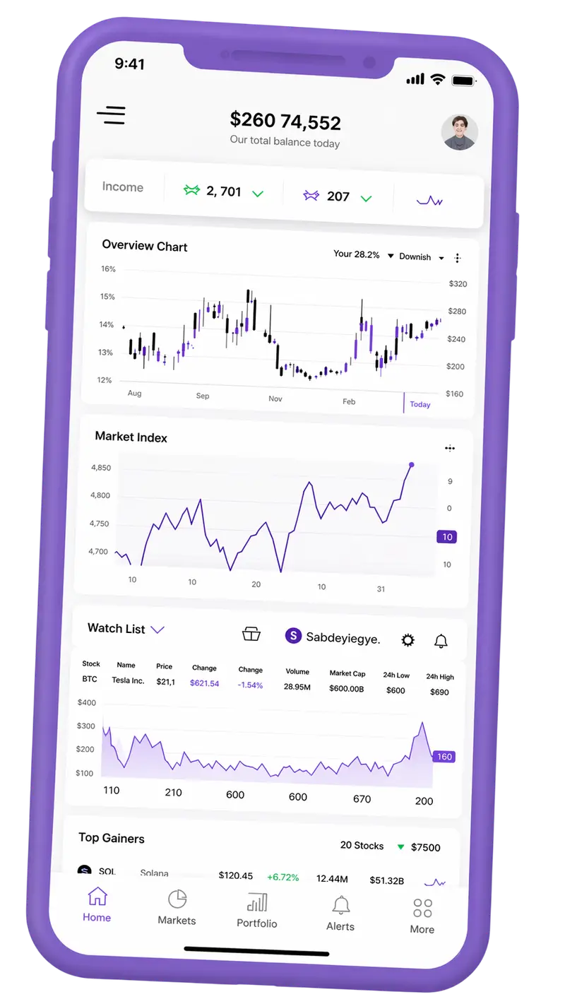 Mobile screen showing portfolio tracking
